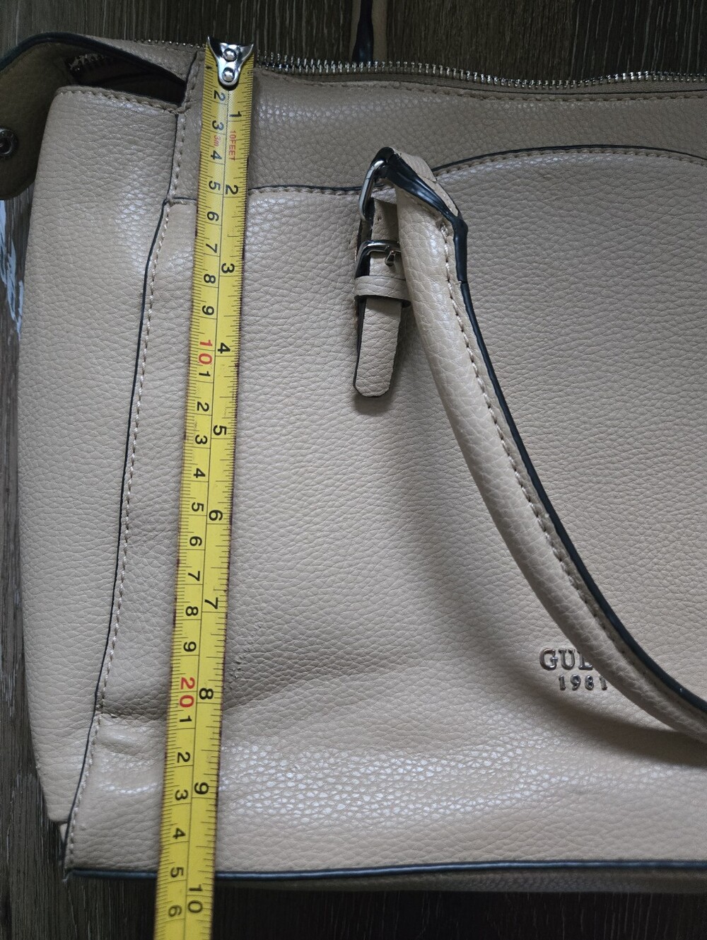 GUESS Taupe Pebbled Leather Tote Bag - Picture 12 of 12